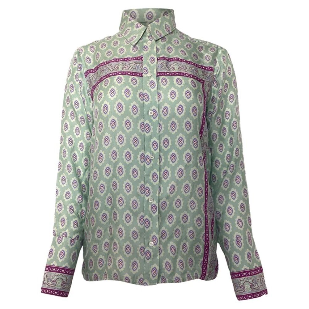 Sandro Printed Shirt in Green Silk